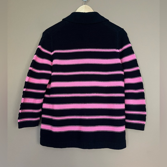 {Talbots} Shawl Collar Striped Cardigan Sweater in Pink & Navy - Womens Large - Picture 4 of 8